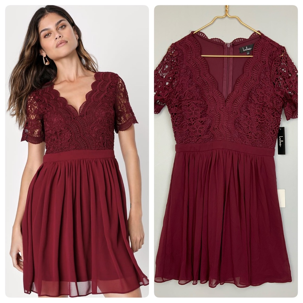 Lulu's Burgundy Lace Mini Dress